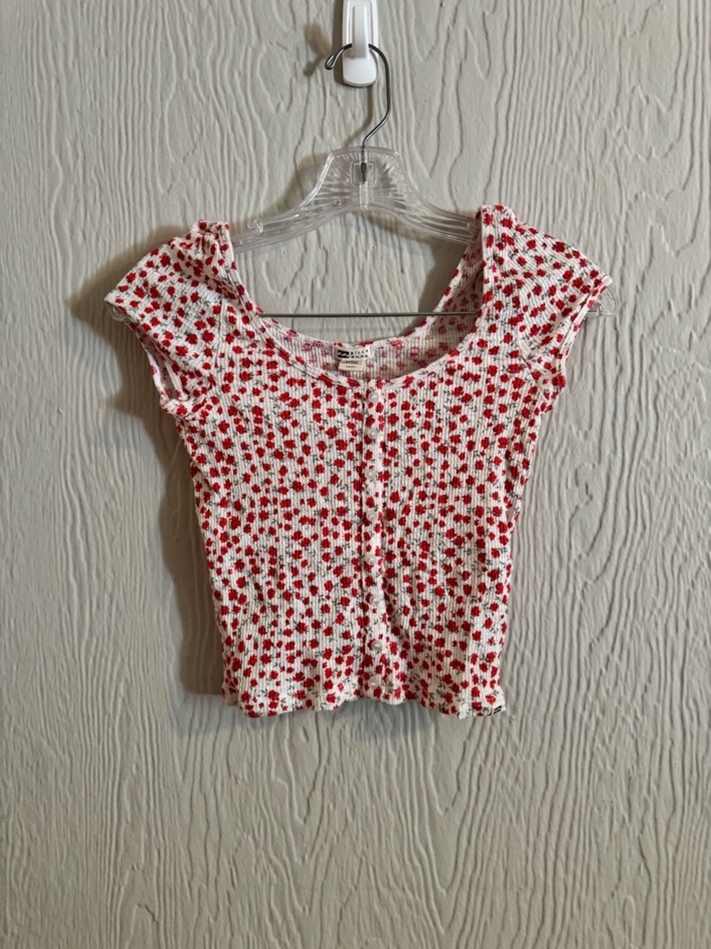 Billabong White Crop Top with Red Floral Ditsy Print